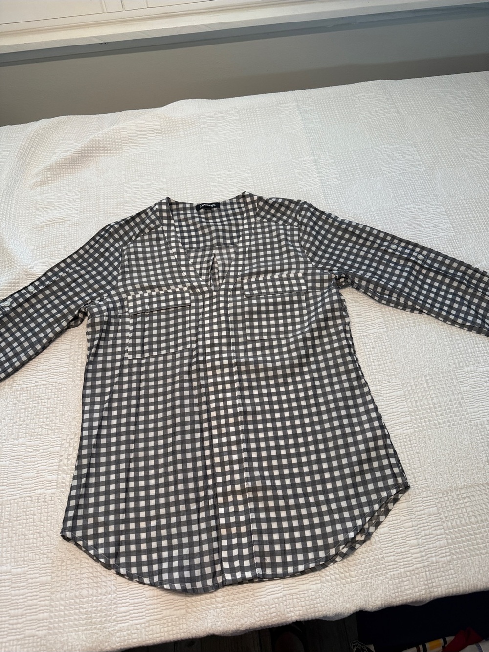 Express Black and White Gingham Long-Sleeve Shirt